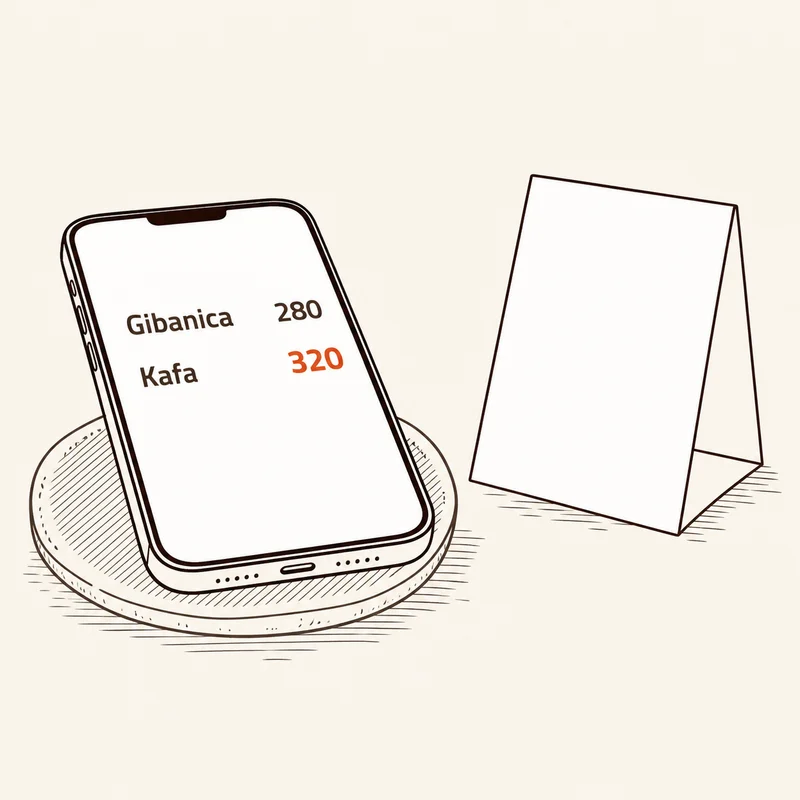Nova cena teleće čorbe na telefonu, papirni stalak stoji netaknut.