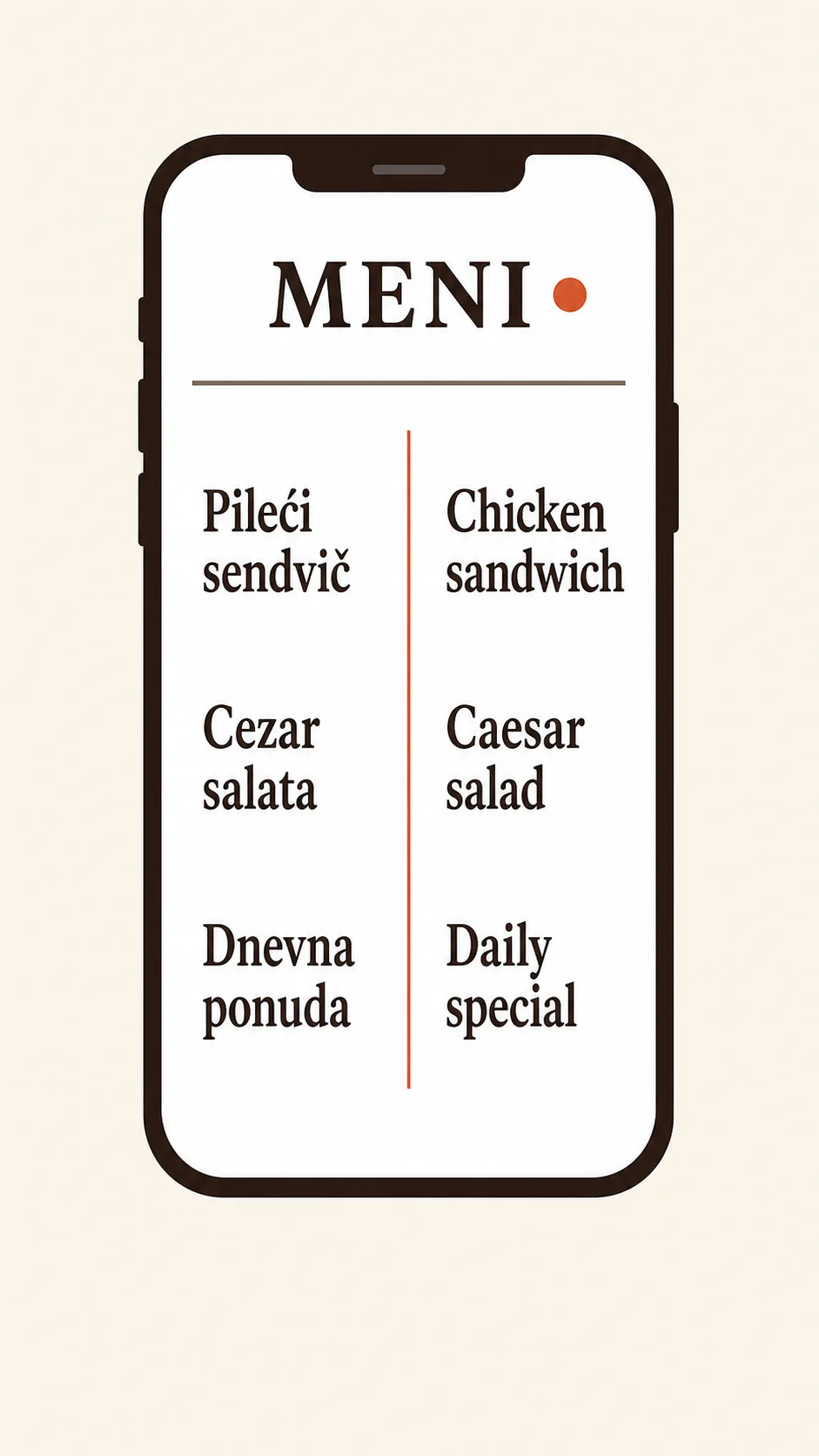 Demo prikaz menija — Fast-casual