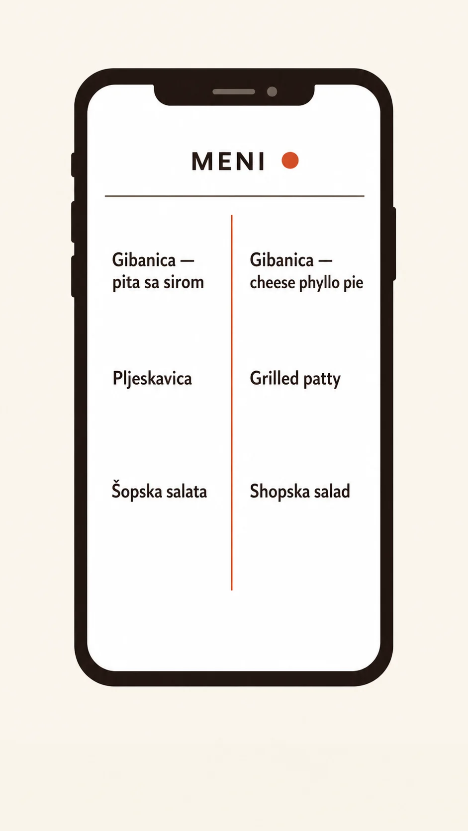 Demo prikaz menija — Kafana